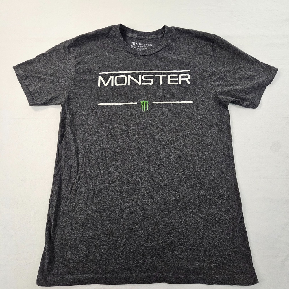 Monster Energy Drink Gray Short Sleeve Cotton Blend T-Shirt Men's L